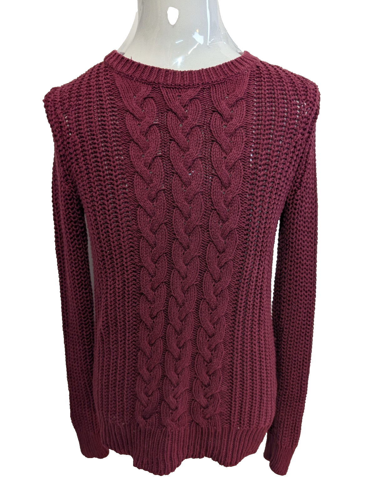Pull Nautica Bordeaux Grosse Maille Torsadée Col Rond Femme S ✨