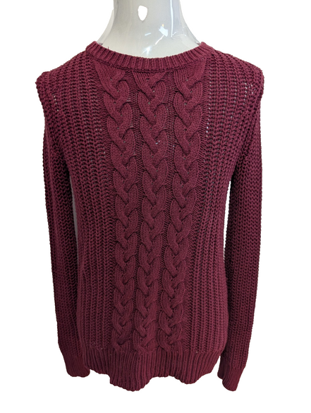 Pull Nautica Bordeaux Grosse Maille Torsadée Col Rond Femme S ✨
