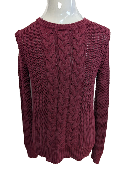 Pull Nautica Bordeaux Grosse Maille Torsadée Col Rond Femme S ✨