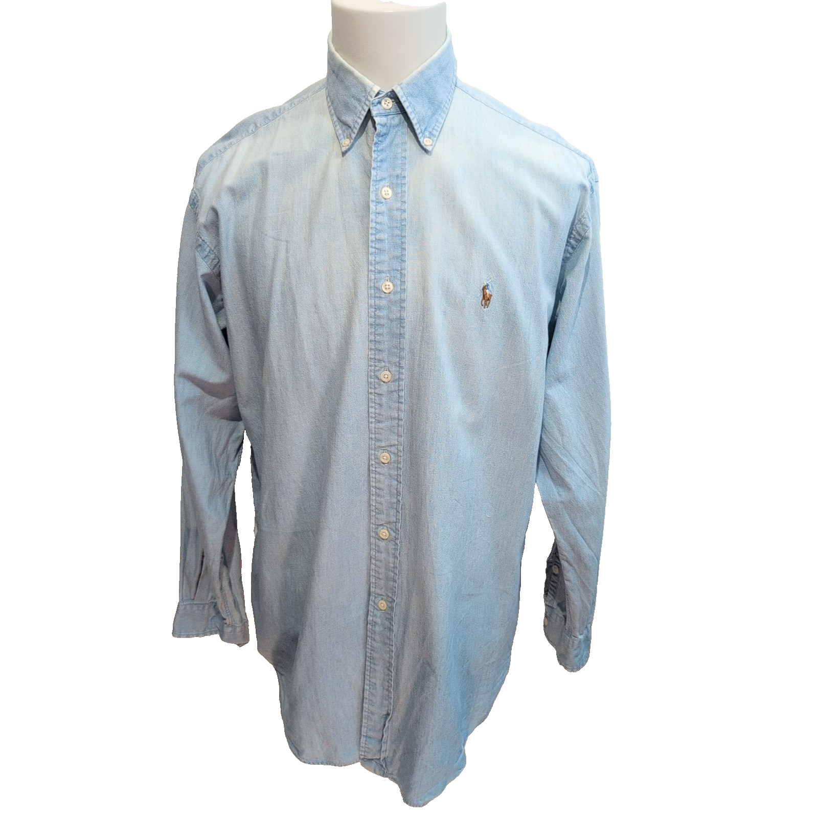 Chemise Ralph Lauren Blaire M Bleu Clair Effet Jean Logo Marron manches longues