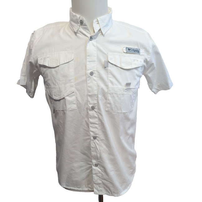 Chemise COLUMBIA PFG Enfant L Blanche Manches Courtes Technique 4 Poches