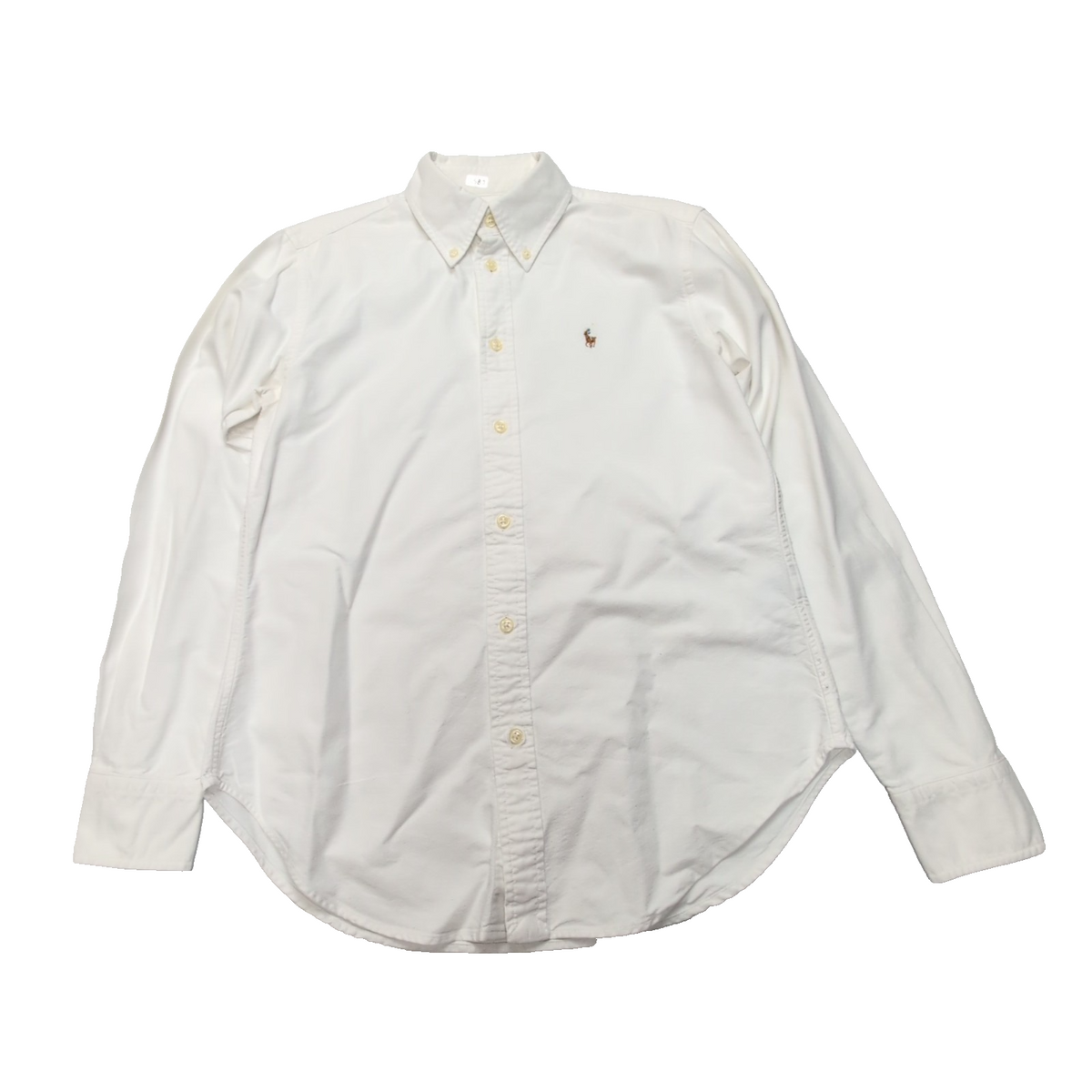 Chemise Ralph Lauren XS Blanche Unie Logo Marron Manches Longues
