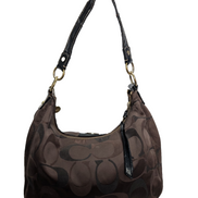Sac Coach Signature Bandoulière Toile Marron Cuir Noir