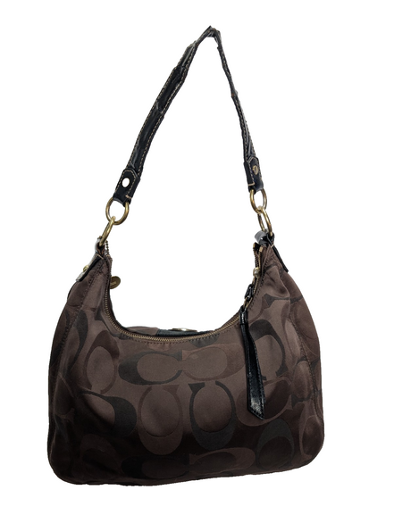 Sac Coach Signature Bandoulière Toile Marron Cuir Noir