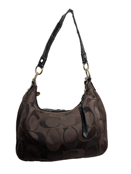 Sac Coach Signature Bandoulière Toile Marron Cuir Noir
