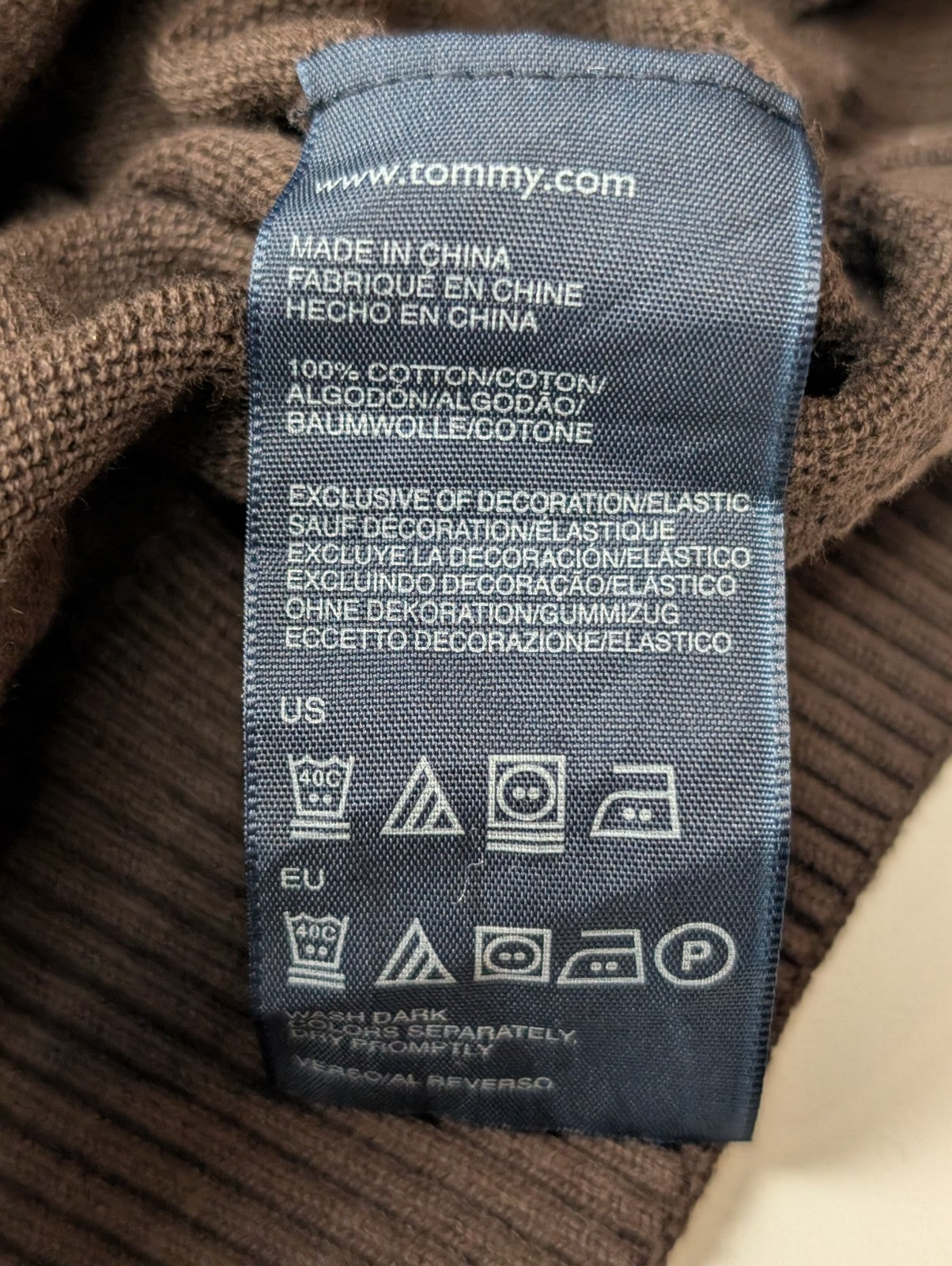 Pull Tommy Hilfiger Col V Marron Logo Brodé - Taille 3XL (XXL TG)