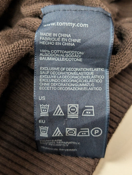 Pull Tommy Hilfiger Col V Marron Logo Brodé - Taille 3XL (XXL TG)