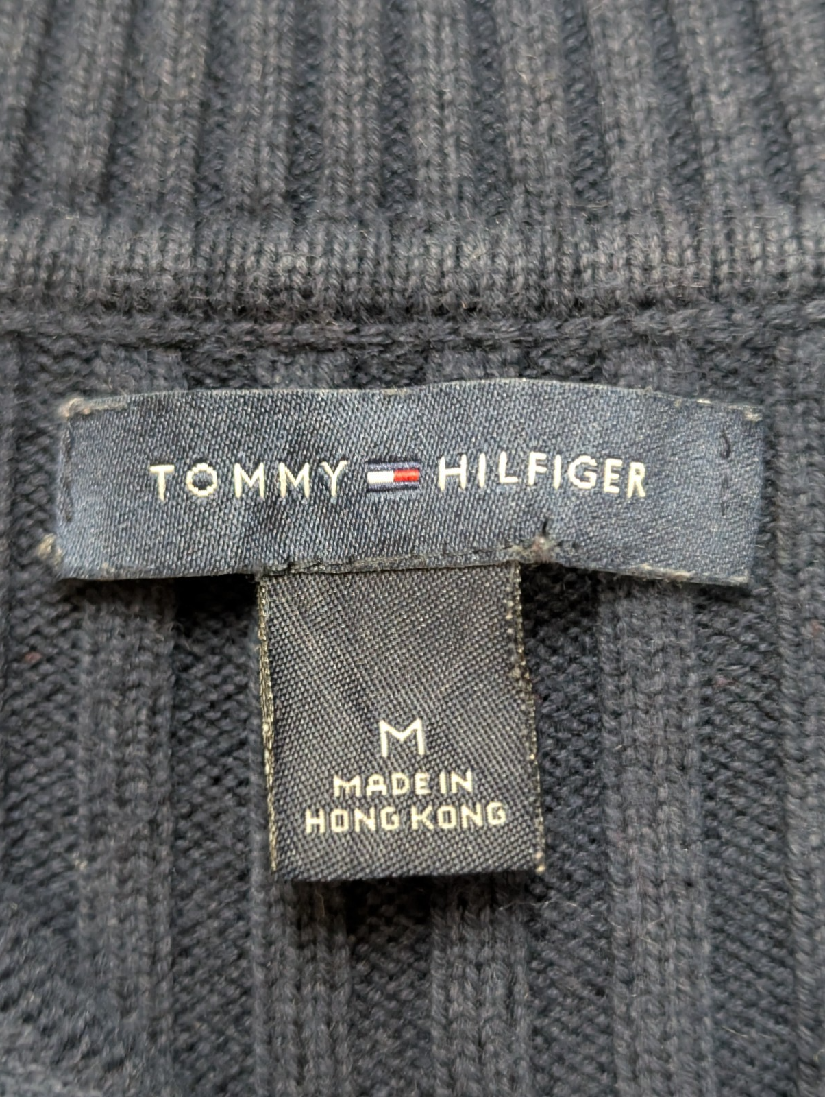 Pull Tommy Hilfiger Femme Rare Col Montant à Pressions - Marine & Blanc M