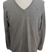 Pull Tommy Hilfiger - Col V - Gris - Maille fine - Taille XL