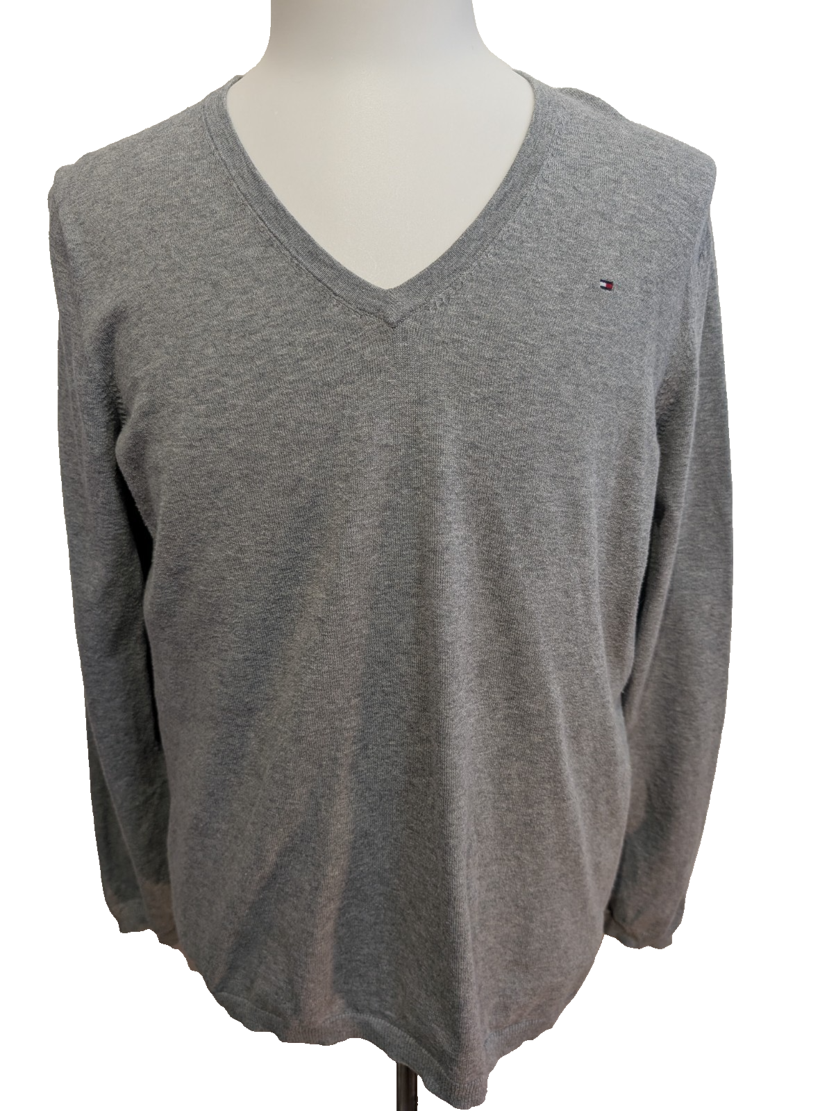 Pull Tommy Hilfiger - Col V - Gris - Maille fine - Taille XL