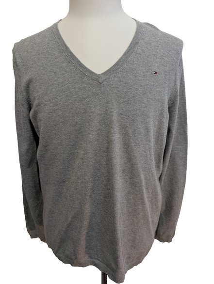Pull Tommy Hilfiger - Col V - Gris - Maille fine - Taille XL