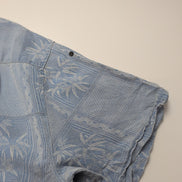 Chemise Hawaïenne Caribbean Joe XL Soie Bleu Clair Palmiers Manches Courtes