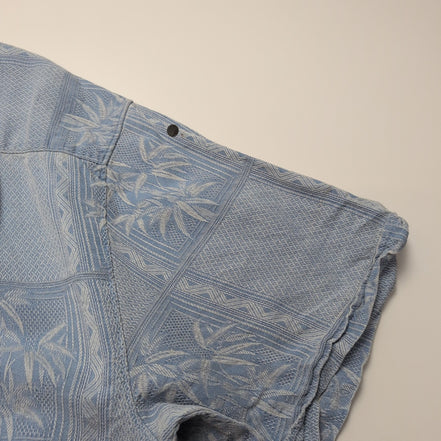 Chemise Hawaïenne Caribbean Joe XL Soie Bleu Clair Palmiers Manches Courtes