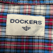Chemise Dockers M Carreaux Bleu Blanc Rouge Logo Poche manches longues