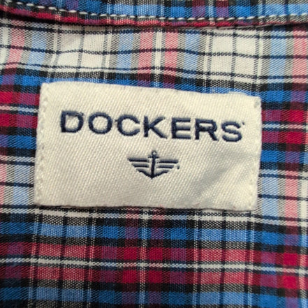 Chemise Dockers M Carreaux Bleu Blanc Rouge Logo Poche manches longues