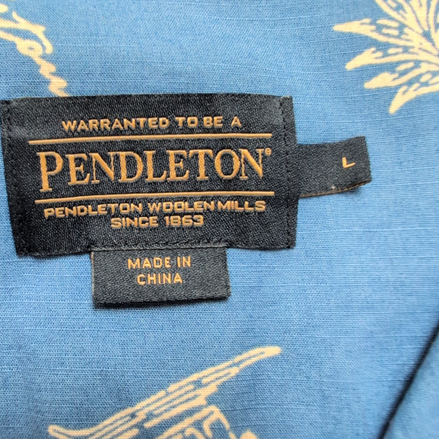Chemise Hawaïenne Pendleton L Bleu Palmiers Voitures Coquillages Coton