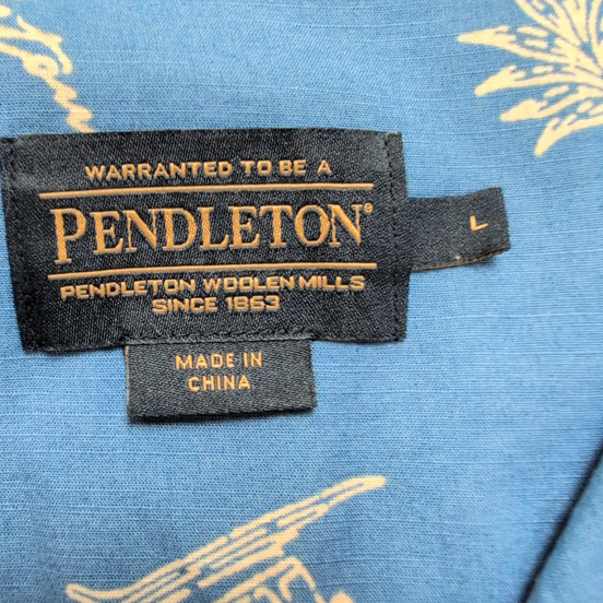 Chemise Hawaïenne Pendleton L Bleu Palmiers Voitures Coquillages Coton