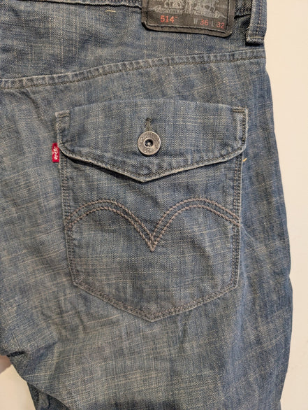 Jean Levi's 514 Homme Vintage Bleu Foncé W36 L32 Denim Poche Arrière Rabat