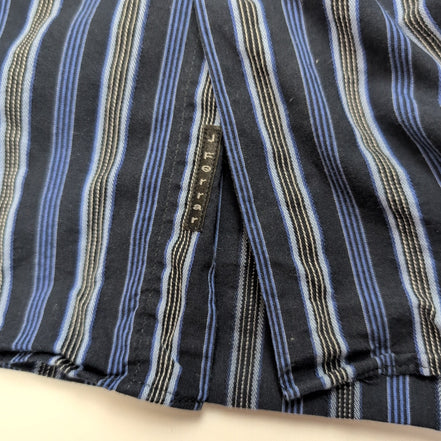 Chemise J. Ferrar L XL Bleu Noir Rayures Poche Manches Longues Coton