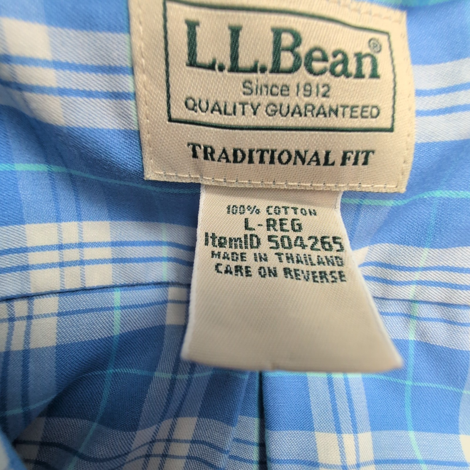 Chemise L.L. Bean bleue à carreaux manches courtes taille L #108e