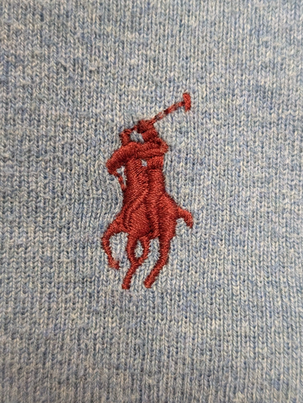 Pull Fin Polo Ralph Lauren Bleu Clair Col V Taille L Logo Rouge | 547WSR