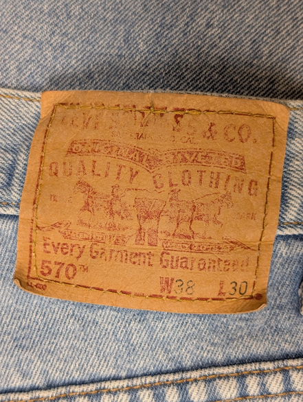 Jean Levi's 570 Vintage Rare Homme W38 L30 Bleu Très Clair Denim Loose Tapered