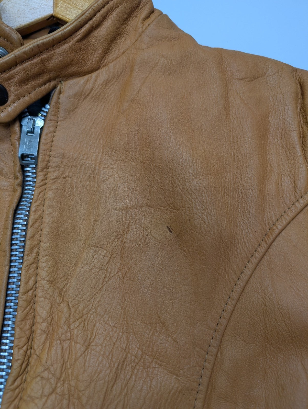 Veste Lesco Leathers café racer cuir épais marron clair taille 40 (M) #3c