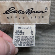Chemise EDDIE BAUER T.L Velours Quadrillé Kaki 100% Coton Vintage