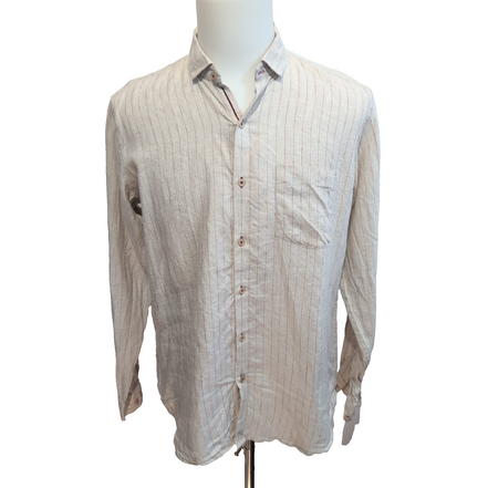 Chemise Razer 100% Lin Blanc Cassé Rayures Bordeaux Manches Longues Taille L