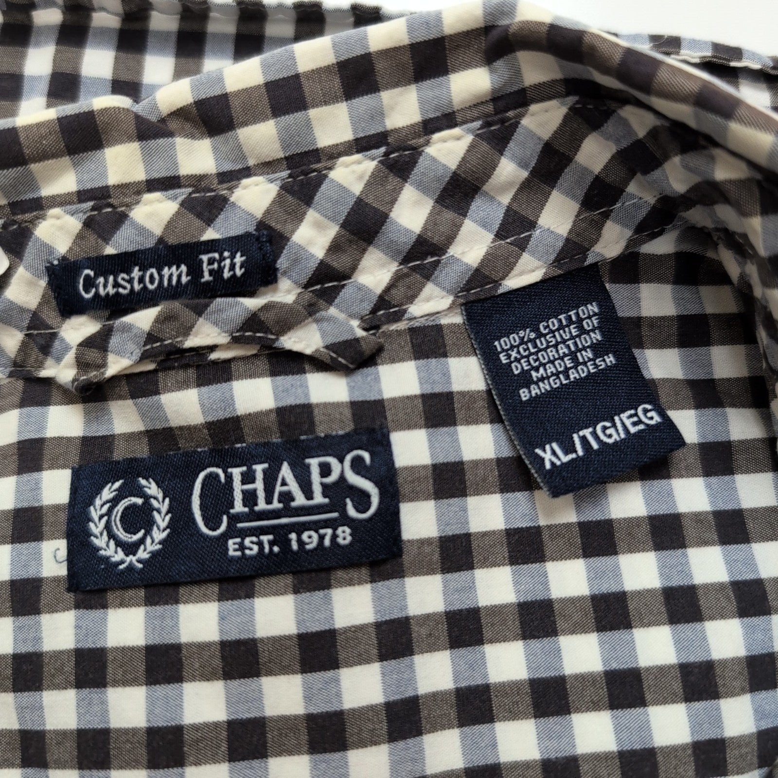 Chemise Chaps 100% coton marron petits carreaux manches longues 1 poche XLTG