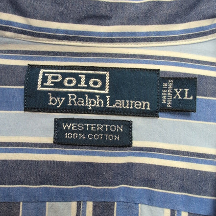 Chemise Polo Ralph Lauren XL XXL Westerton Bleue Rayures Coton Sans Logo