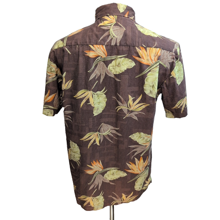 Chemise Hawaïenne Retreat S Coton Marron Feuillage Tropical manches courtes