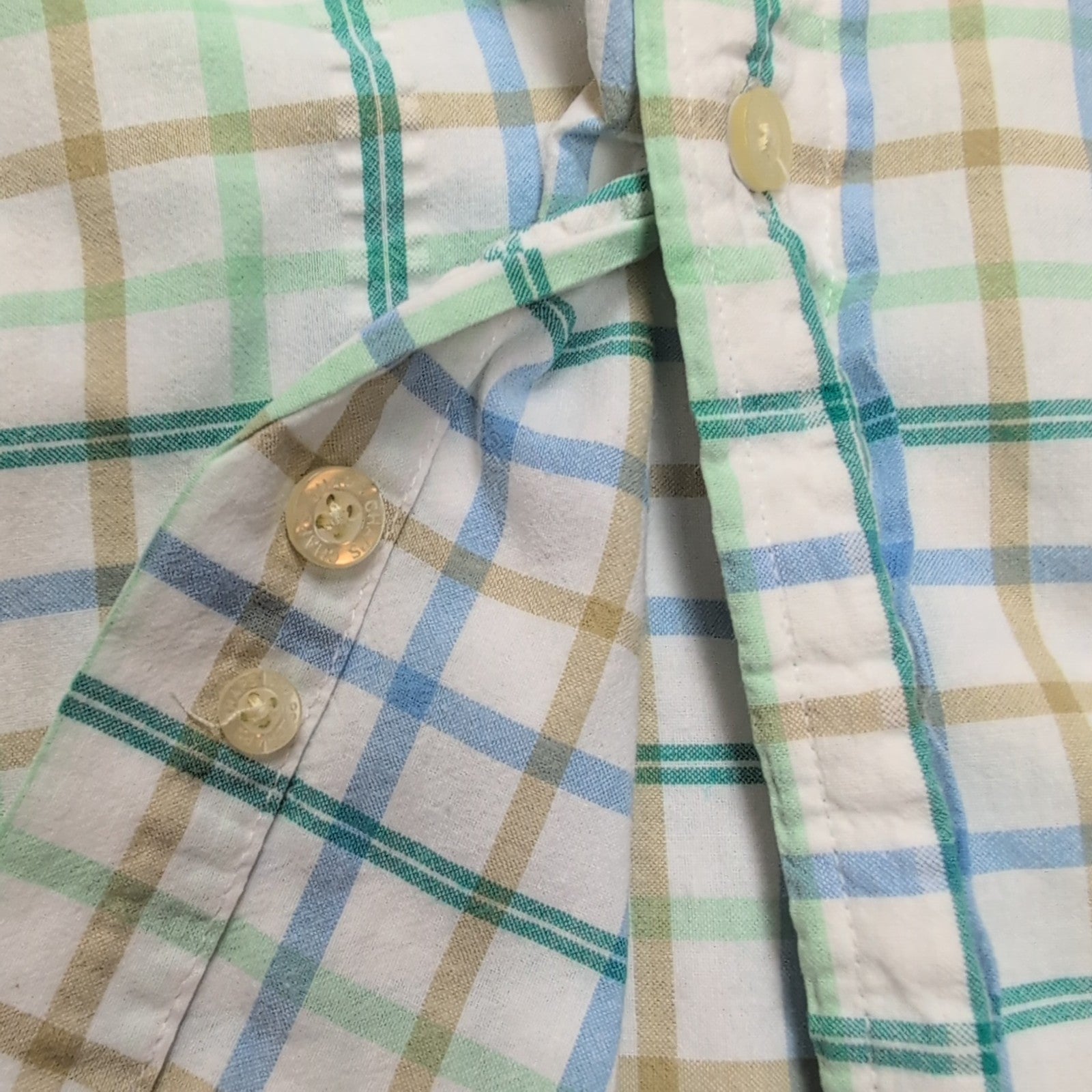 Chemise Manches Courtes Chaps 100% Coton Carreaux Gauffrés Vert Taille XL Poche