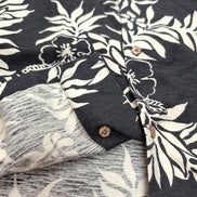 Chemise hawaïenne Island Republic taille L noir fleurs feuillage Manches courtes
