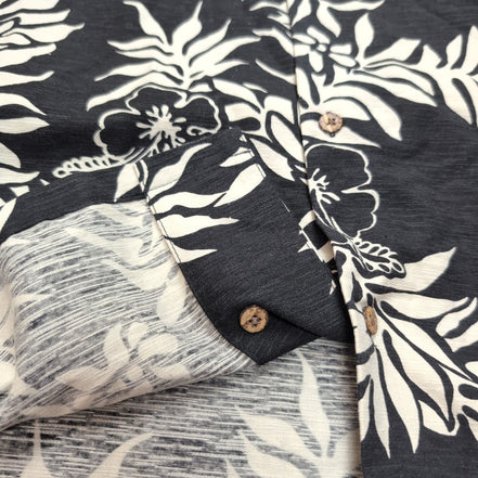 Chemise hawaïenne Island Republic taille L noir fleurs feuillage Manches courtes