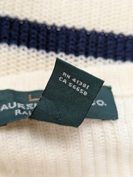 Pull Lauren Ralph Lauren femme Rayé Bleu Marine et Blanc Cassé Coton XL