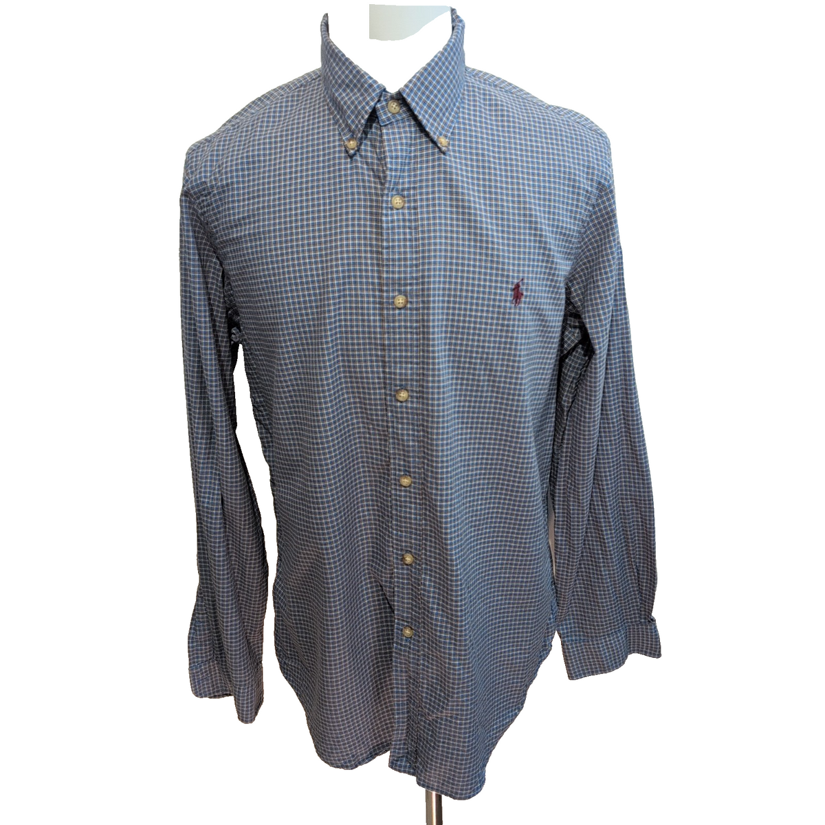 Chemise Ralph Lauren L Carreaux Bleu Marron Logo Bordeaux Boutons marbrés