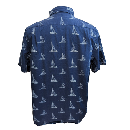 Chemise Nautica L Bleu Marine Motif Voiliers Stretch Manches Courtes
