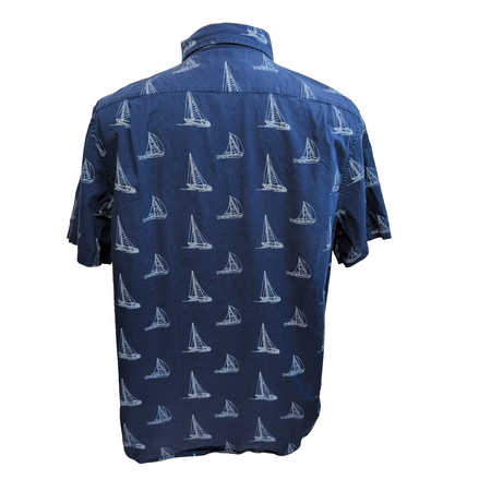 Chemise Nautica L Bleu Marine Motif Voiliers Stretch Manches Courtes
