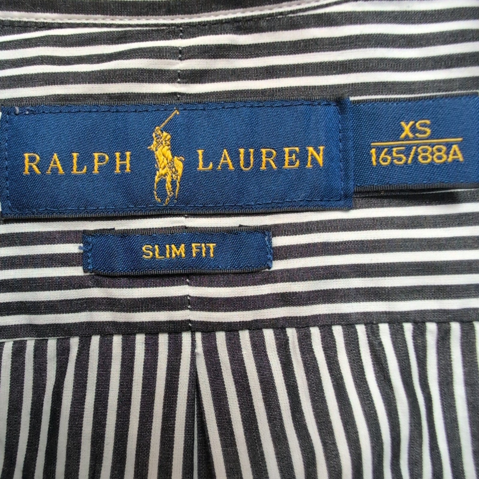 Chemise Ralph Lauren Slim Fit XS Noir Rayures Sans Logo Coton Poche