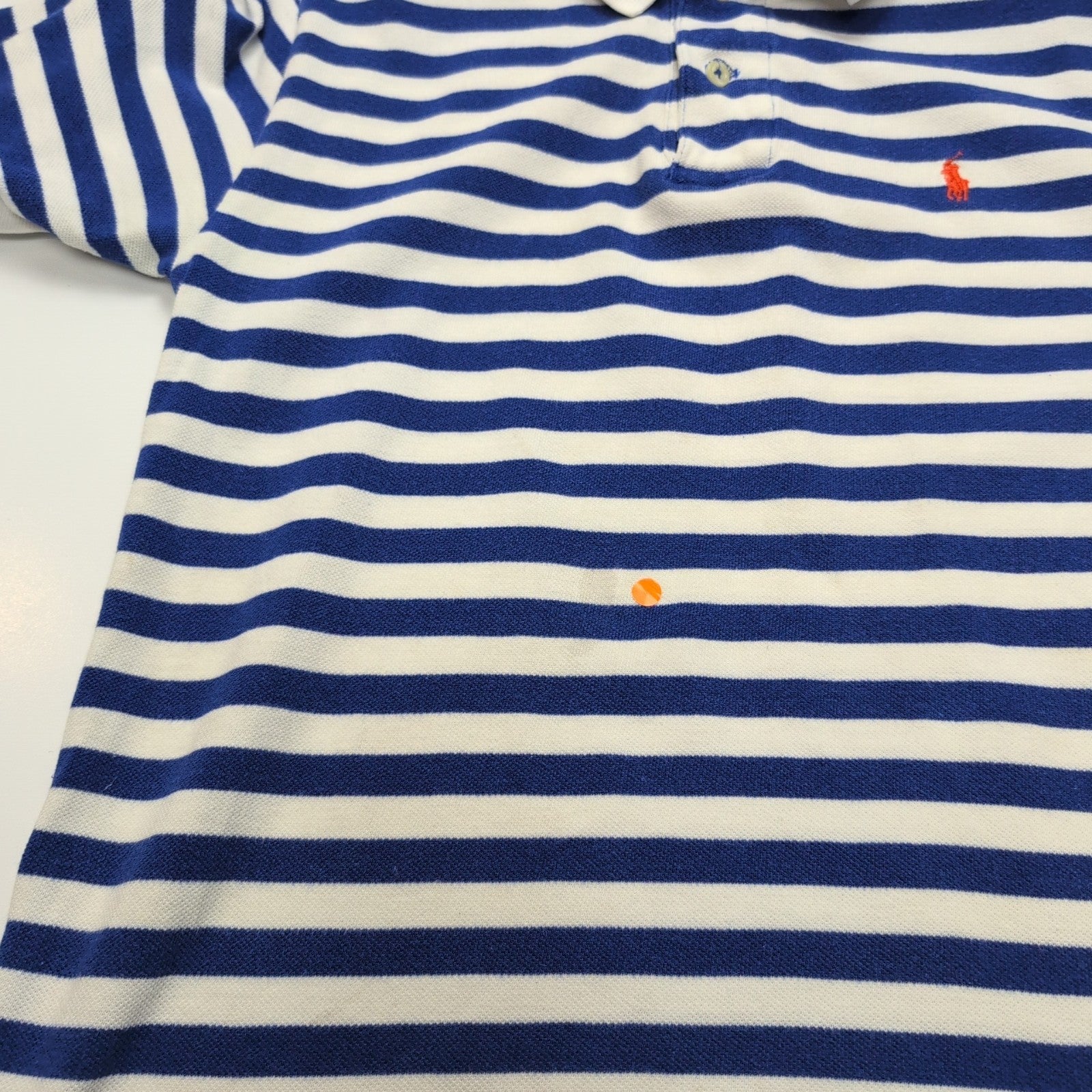 Polo Ralph Lauren Homme XS Bleu Blanc Rayures Logo Orange Polo Manches Courtes