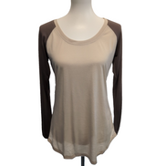 Haut Femme Angie Taille M Beige Marron 65% Rayonne Manches Longues Neuf