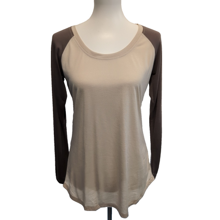 Haut Femme Angie Taille M Beige Marron 65% Rayonne Manches Longues Neuf