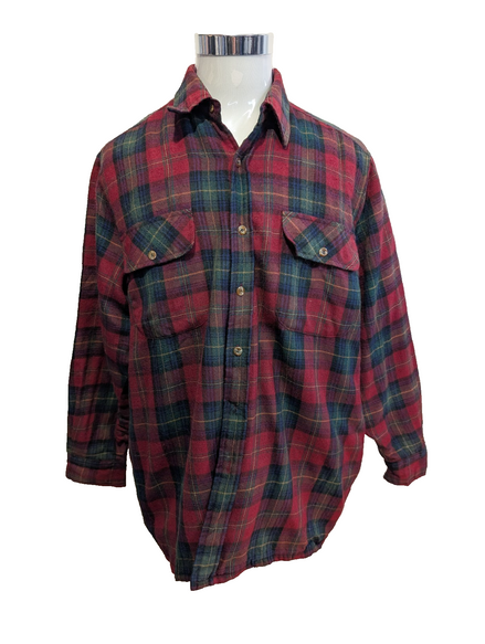 North Crest Chemise Veste Matelassée Laine Carreaux Bordeaux Vert XL RARE |270S