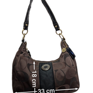Sac Coach Signature Bandoulière Toile Marron Cuir Noir