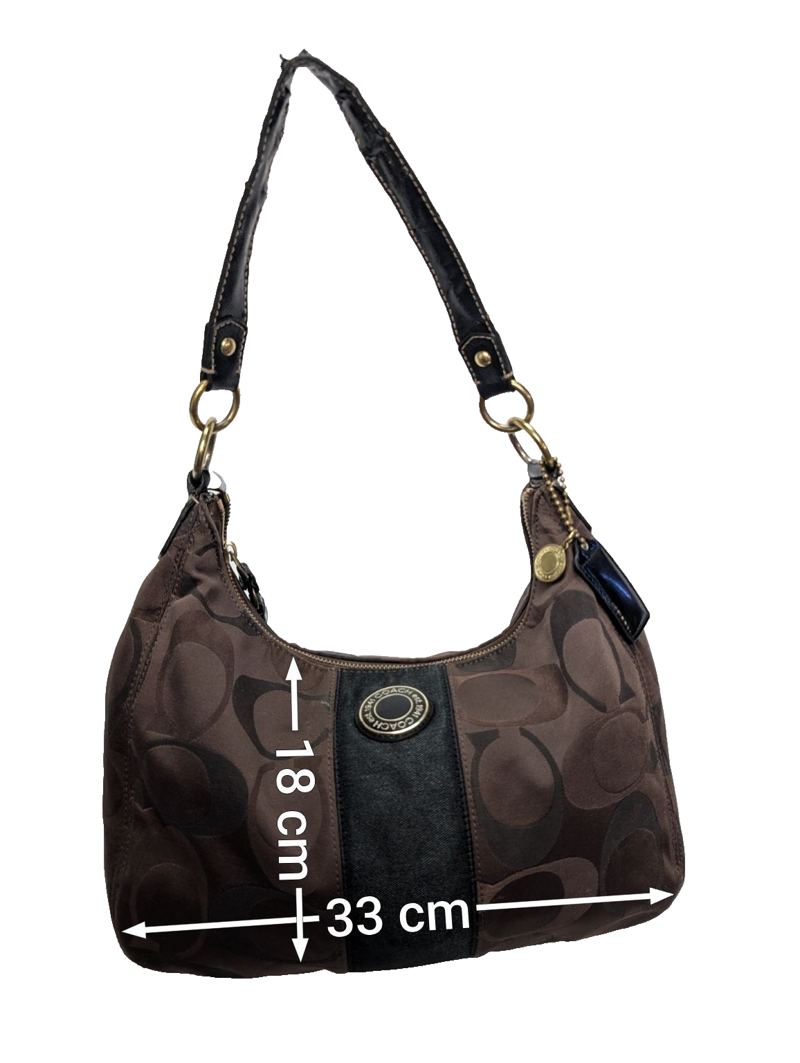 Sac Coach Signature Bandoulière Toile Marron Cuir Noir