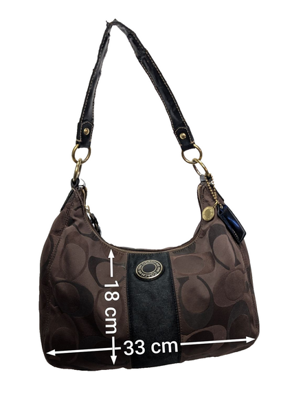 Sac Coach Signature Bandoulière Toile Marron Cuir Noir
