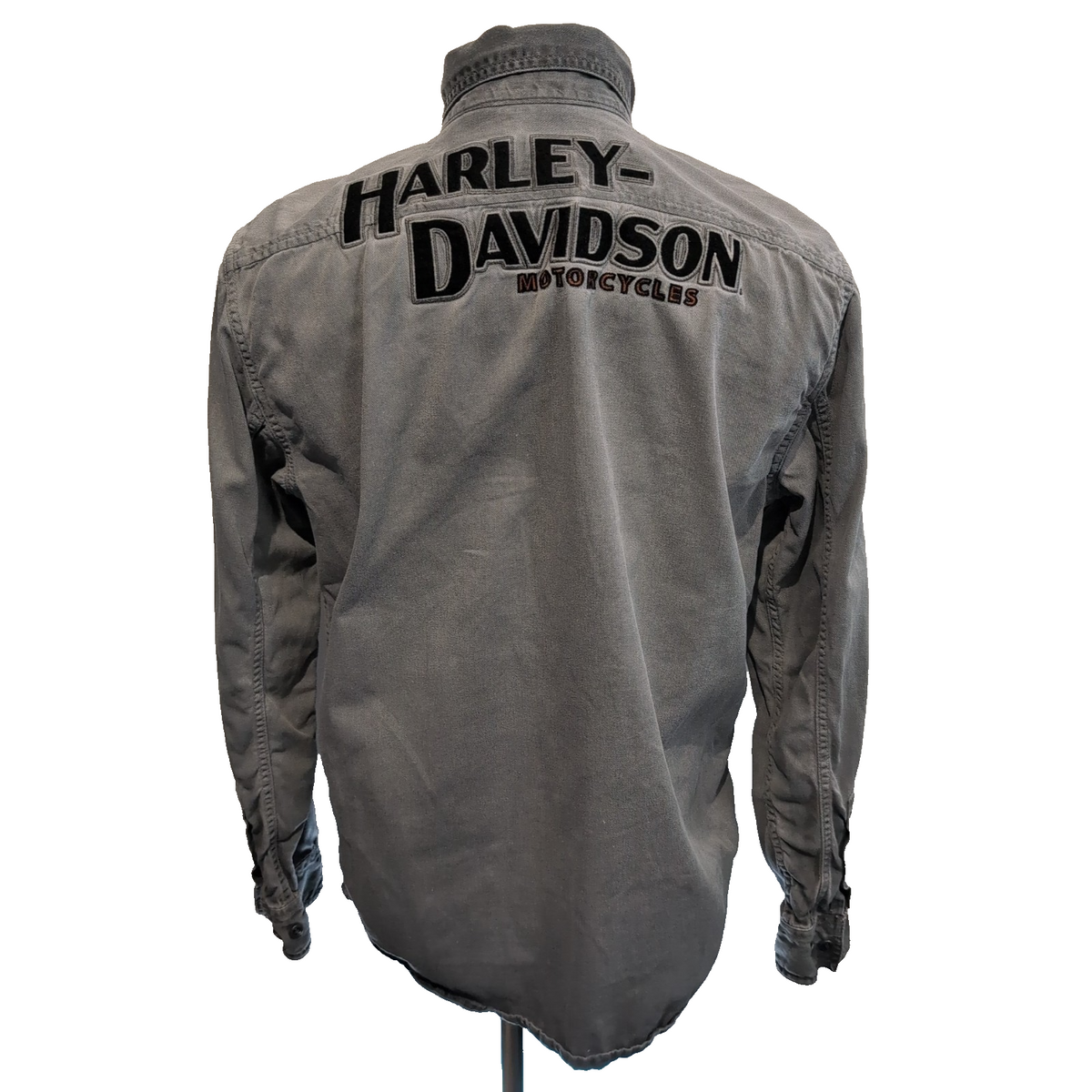 Chemise Harley Davidson M Grise Vintage Brodée Dos Manches Longues Coton