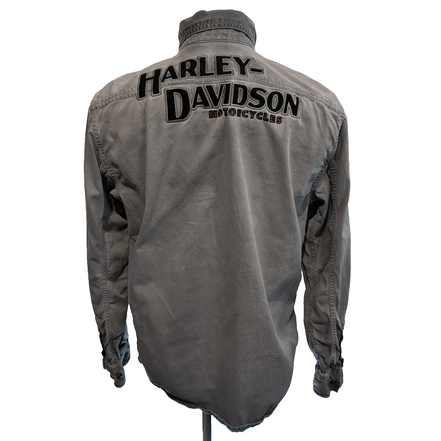 Chemise Harley Davidson M Grise Vintage Brodée Dos Manches Longues Coton