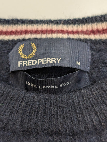 Pull Torsadé Fred Perry 100% Laine Bleu Marine col rond Femme